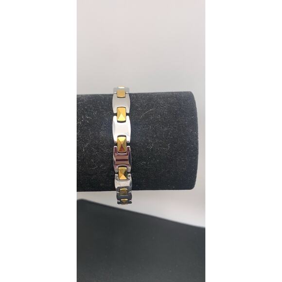 Tungsten Carbide Magnetic Bracelet, 2-Tone (Silver & Gold Tone) - Picture 2 of 7